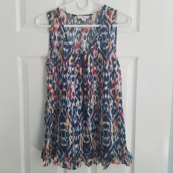 BeachLunchLounge Boho Peasant Blouse Top Loose Funky Print Beachy Size S Ruffles - Picture 1 of 7